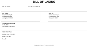 Image of an example bill of lading form that has been filled out with generic information.
