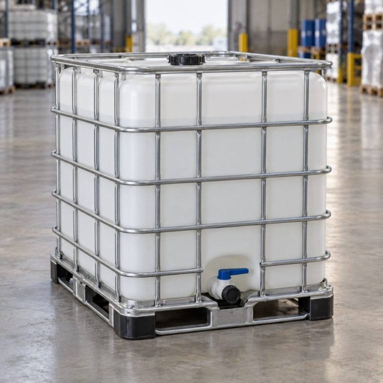 250-gallon IBC tote on a pallet